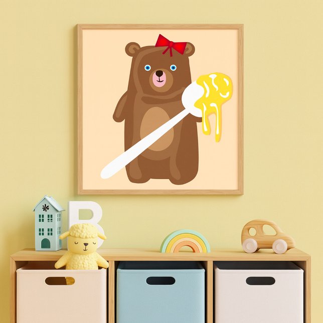 Adorable Honey Bear with Spoon And Red Bow  Poster (Creator Uploaded)