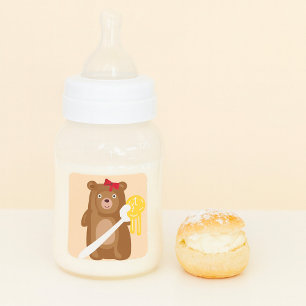 Adorable Honey Bear with Spoon And Red Bow  Square Sticker
