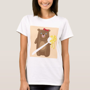 Adorable Honey Bear with Spoon And Red Bow  T-Shirt