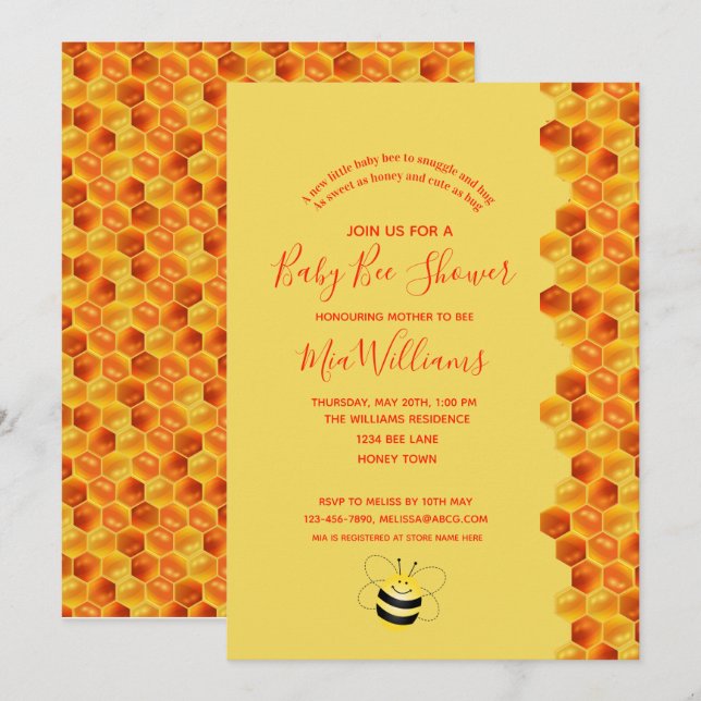 Adorable Honey Bee Themed Baby Shower Invitation (Front/Back)