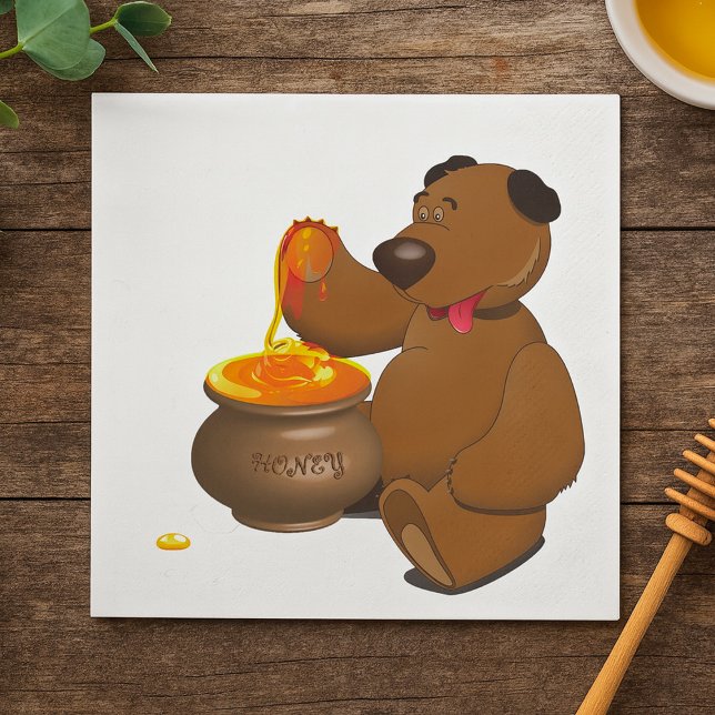 Adorable Honey Loving Bear with Honey Pot  Napkin (Creator Uploaded)