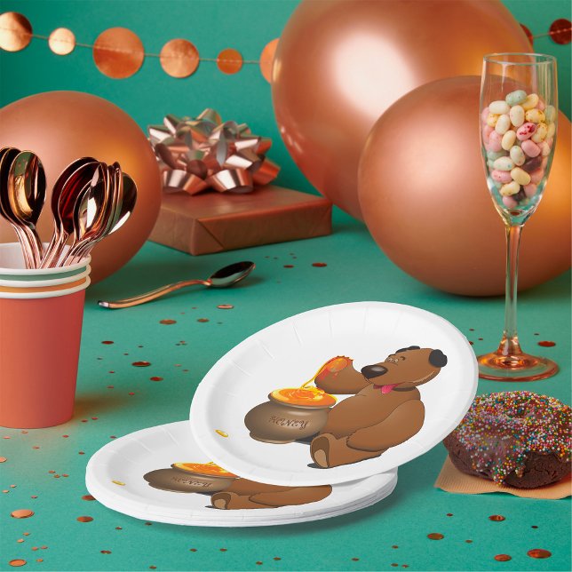 Adorable Honey Loving Bear with Honey Pot  Paper Plate (Creator Uploaded)