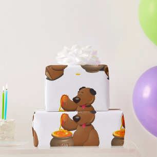 Adorable Honey Loving Bear with Honey Pot Wrapping Paper