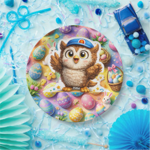 Adorable hoot the owl Easter bunny eggs Paper Plate