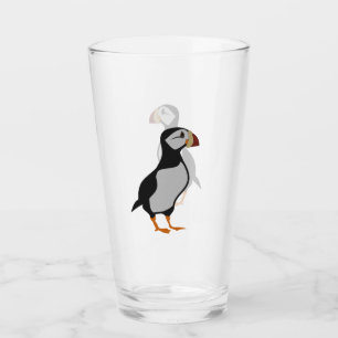 Adorable Horned Puffin Standing Cartoon Glass