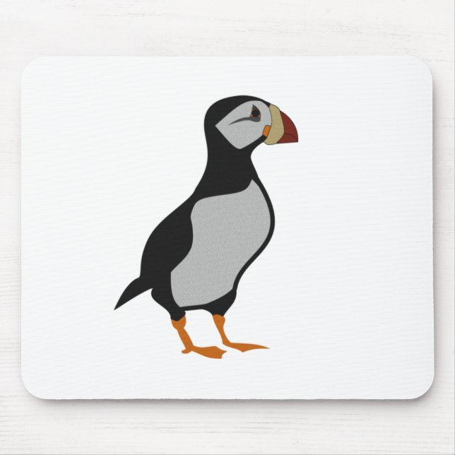 Adorable Horned Puffin Standing Cartoon Mouse Mat (Front)