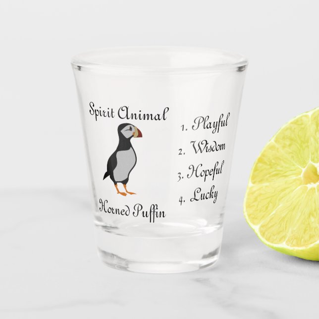 Adorable Horned Puffin Standing Cartoon Shot Glass (Front)