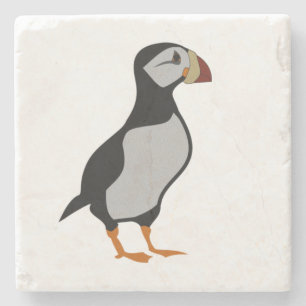 Adorable Horned Puffin Standing Cartoon Stone Coaster