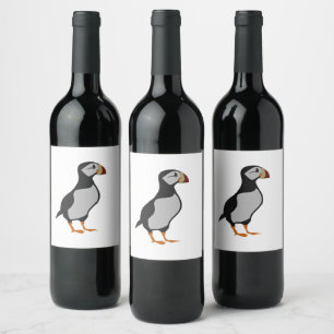 Adorable Horned Puffin Standing Cartoon Wine Label