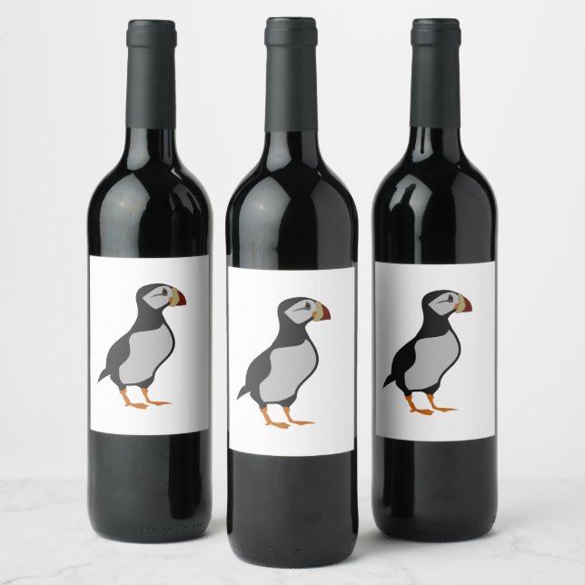 Adorable Horned Puffin Standing Cartoon Wine Label (Bottles)