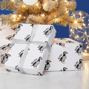 Adorable Horned Puffin Standing Cartoon Wrapping Paper