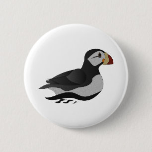 Adorable Horned Puffin Swimming Cartoon 6 Cm Round Badge