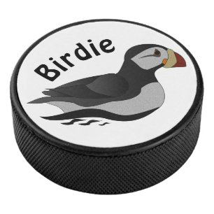 Adorable Horned Puffin Swimming Cartoon Hockey Puck