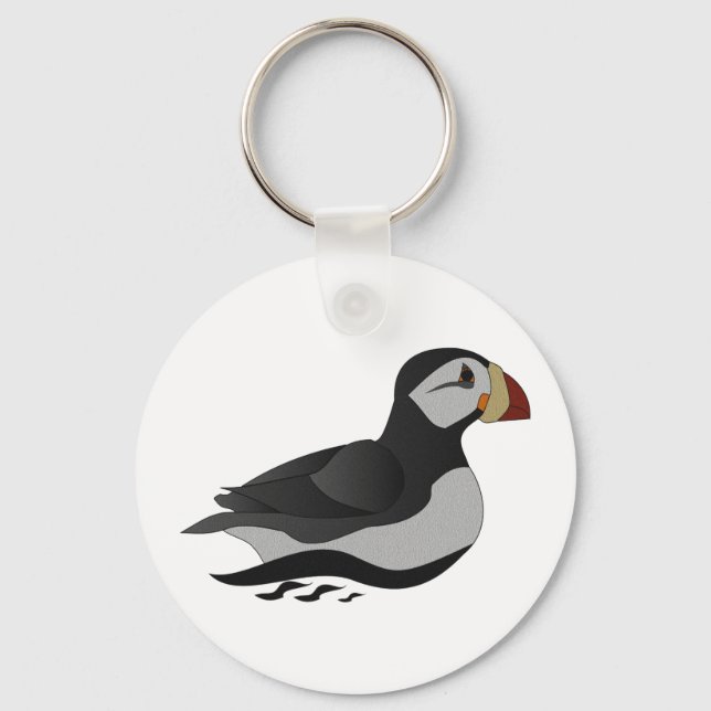 Adorable Horned Puffin Swimming Cartoon Key Ring (Front)