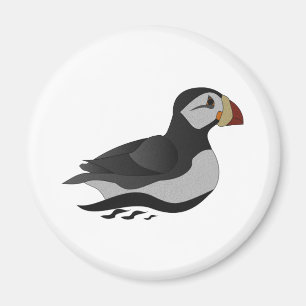 Adorable Horned Puffin Swimming Cartoon Magnet