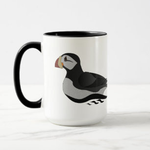 Adorable Horned Puffin Swimming Cartoon Mug