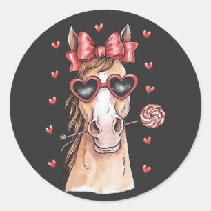 Adorable Horse Enjoy Lollipop Valentine Classic Round Sticker