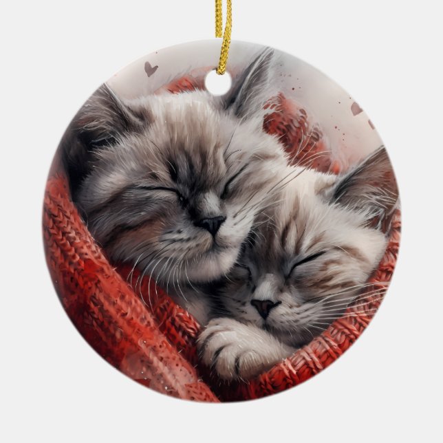 ADORABLE HUGGING SIAMESE CATS CERAMIC TREE DECORATION (Front)