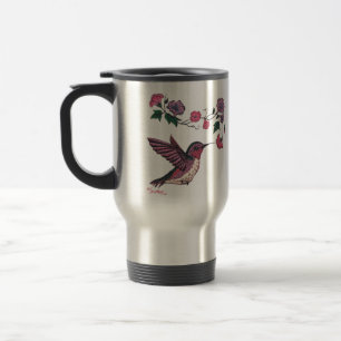 Adorable Hummingbird and Flowers Travel Mug