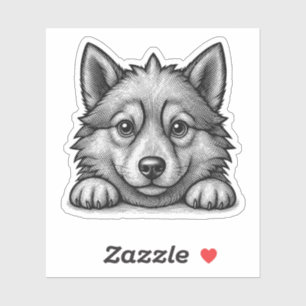 Adorable Husky Puppy Wood Engraving Style