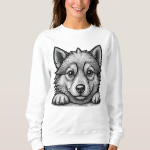 Adorable Husky Puppy Wood Engraving Style Sweatshirt