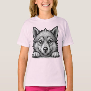 Adorable Husky Puppy Wood Engraving Style T-Shirt