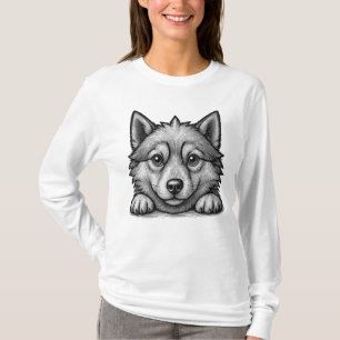 Adorable Husky Puppy Wood Engraving Style T-Shirt