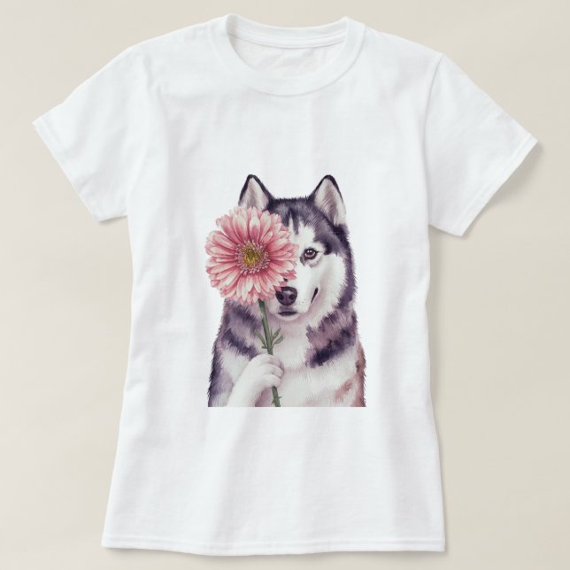 Adorable Husky Watercolor Illustration  T-Shirt (Design Front)