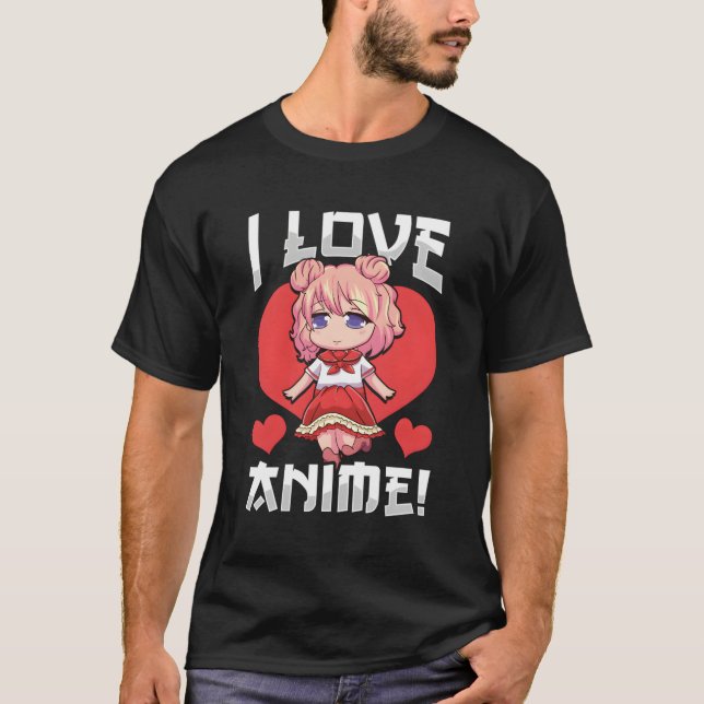 Adorable I Love Anime Girl Japanese Kawaii T-Shirt (Front)