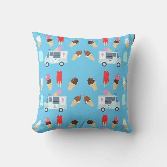 Adorable Ice Cream Truck Illustrated Pattern Cushion (Front)