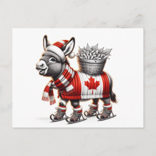 Adorable Ice Skating Canada Donkey Postcard