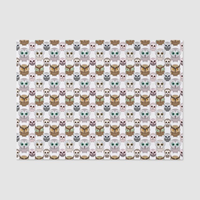 Adorable Illustrated Owls Pattern Tissue Paper (Front)