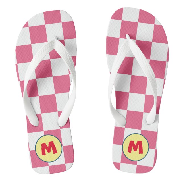 Adorable initial l Chequered pink and white Flip Flops (Footbed)