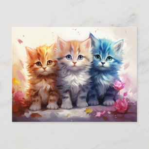 Adorable Innocent Painterly Kittens Postcard
