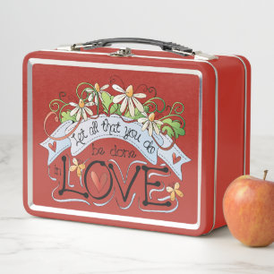 Adorable Inspirational Red Metal Lunch Box
