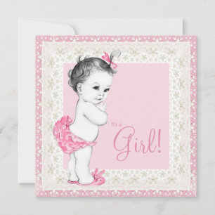 Adorable Ivory and Pink Baby Shower Invitation