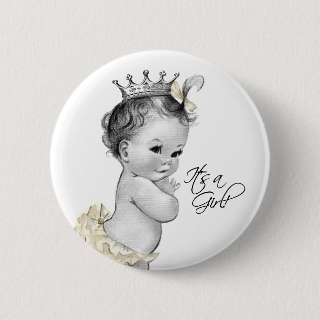 Adorable Ivory Princess Its a Girl Button (Front)