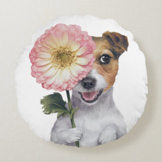 Adorable Jack Russell Watercolor Illustration Round Cushion