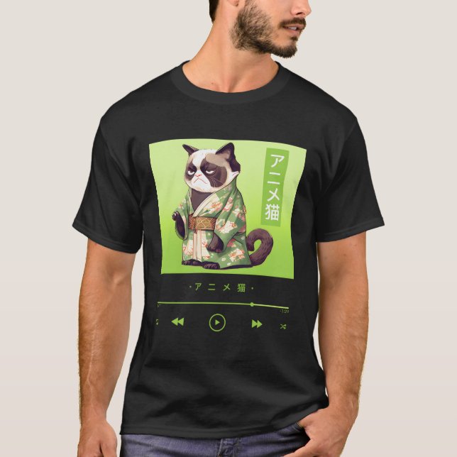Adorable Japanese-Style Cat In Elegant Kimono T-Shirt (Front)