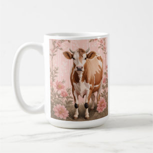Adorable Jersey Cow Pink Floral Coffee Mug