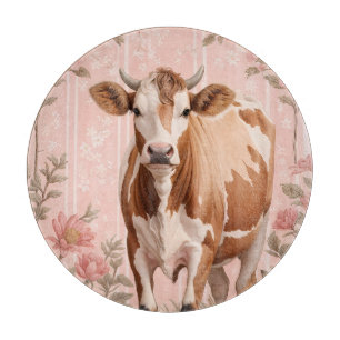 Adorable Jersey Cow Pink Floral Cutting Board