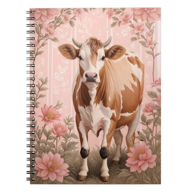 Adorable Jersey Cow Pink Floral Notebook (Front)
