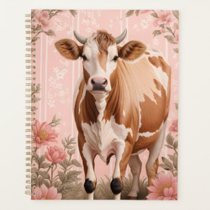Adorable Jersey Cow Pink Floral Planner