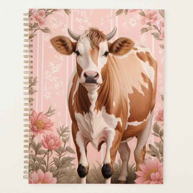 Adorable Jersey Cow Pink Floral Planner (Front)