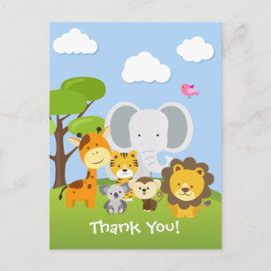Adorable Jungle Animal Friends Thank You Postcard