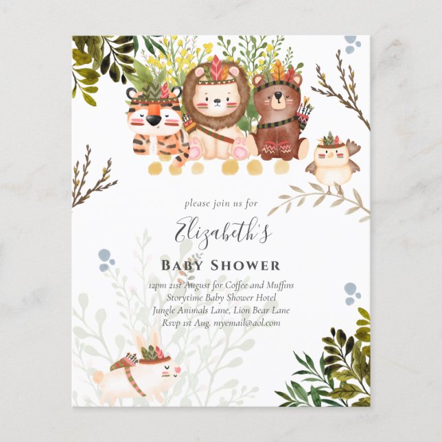 Adorable Jungle Animals Baby Boys Shower Invite Flyer (Front)