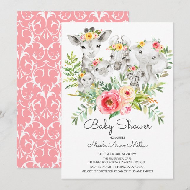 Adorable Jungle Animals Baby Shower Invitation (Front/Back)