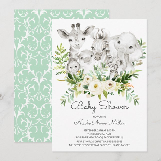 Adorable Jungle Animals Baby Shower Invitation (Front/Back)