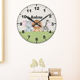 Adorable Jungle Animals Kids Round Clock