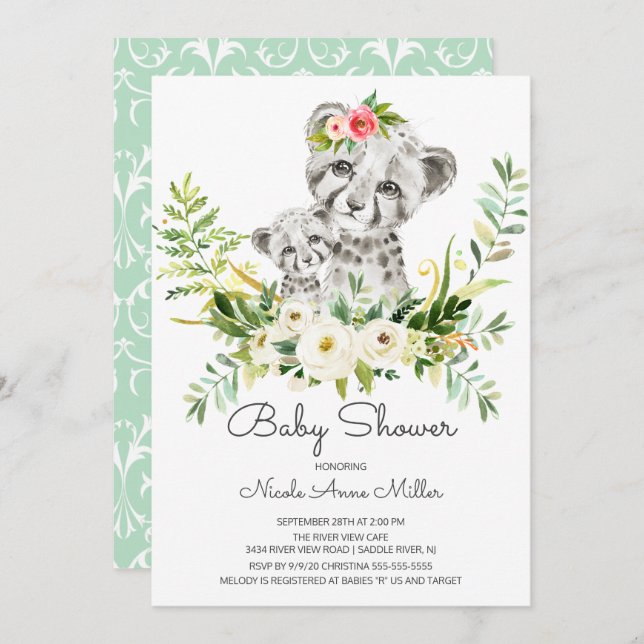 Adorable Jungle Cheetah Baby Shower Invitation (Front/Back)